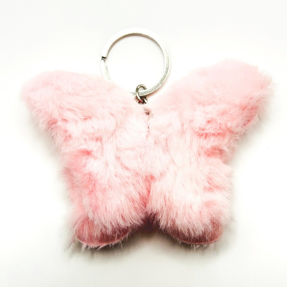 Butterfly Keychain Women OS Pink Faux Fur Plush Bag Charm School Toy